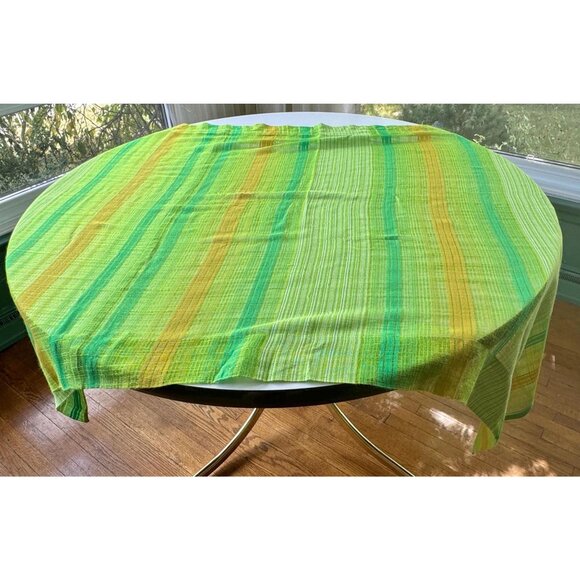 Vintage 70s curtain, striped lime green yellow stripes, per panel, 2 available - Picture 1 of 9